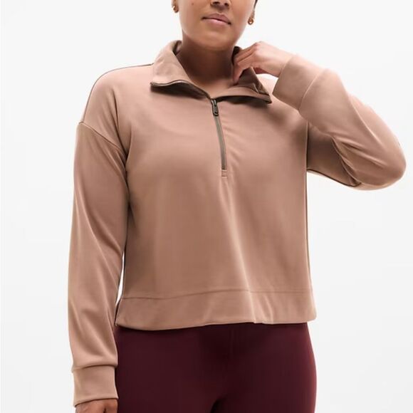 Athleta Taupe Quarter-Zip Sweatshirt - Picture 2 of 13